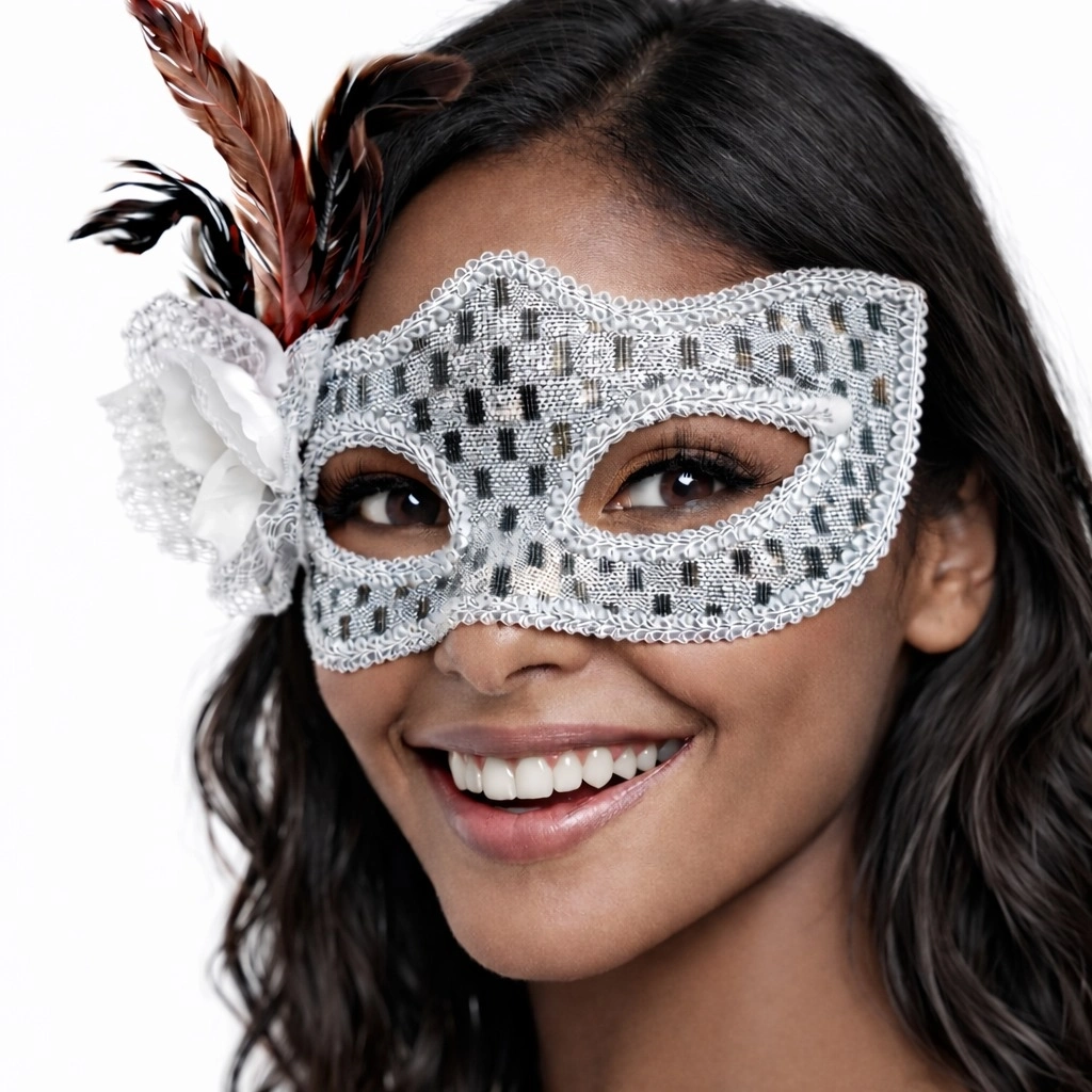 Gümüş Renk Tüylü Balo Maskesi Kadın Parti Aksesuarı - Lisinya