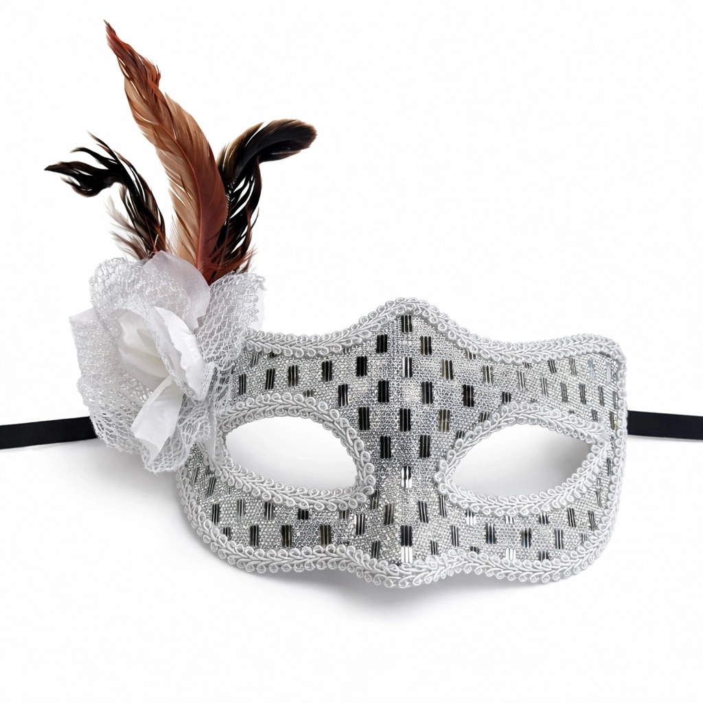 Gümüş Renk Tüylü Balo Maskesi Kadın Parti Aksesuarı - Lisinya