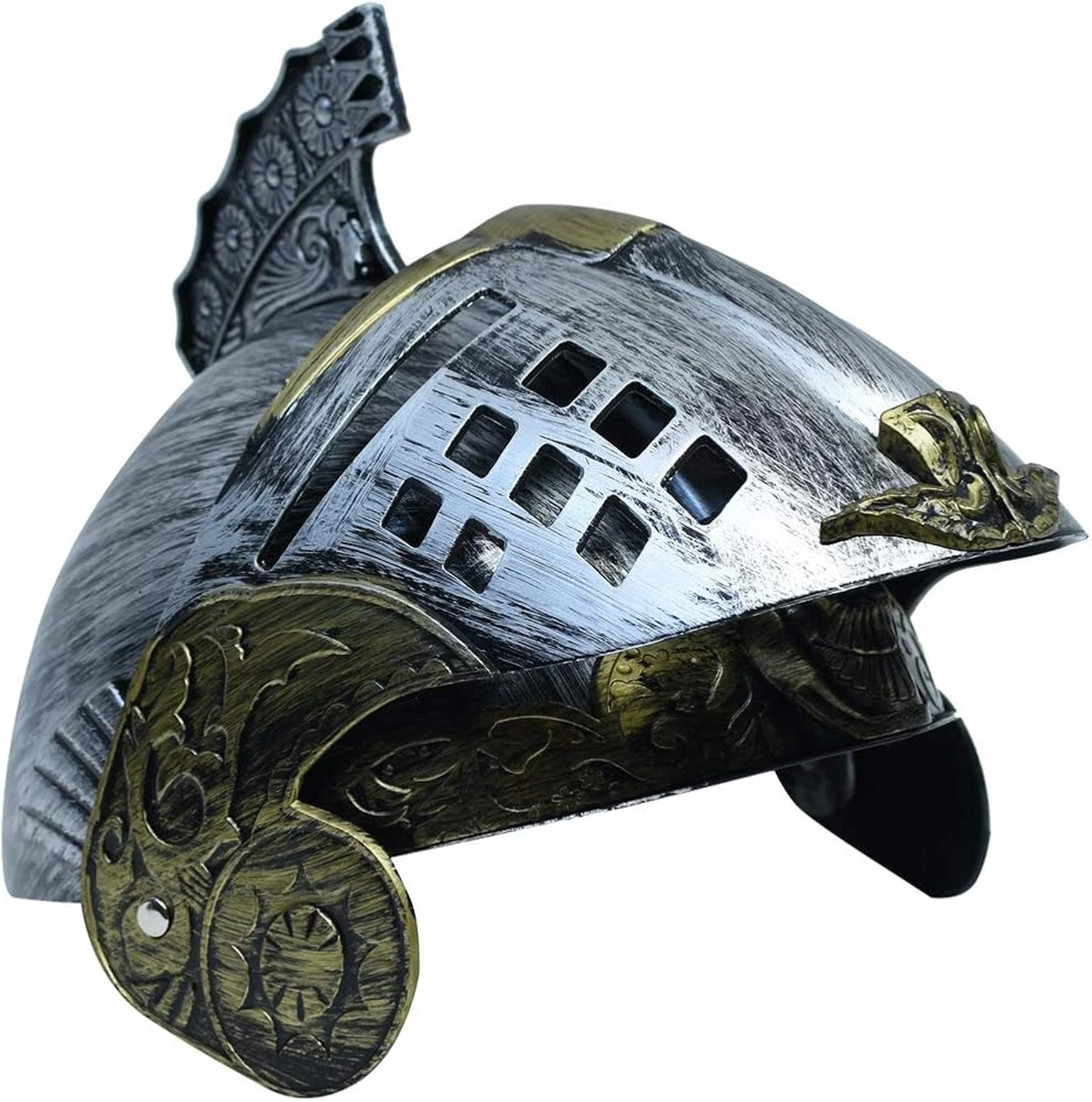 Gümüş Üzeri Altın Renk Oynar Başlıklı Romalı Bizans Kaskı Miğferi 25x20 Cm - Lisinya Gümüş Üzeri Altın Renk Oynar Başlıklı Romalı Bizans Kaskı Miğferi 25x20 Cm - Lisinya