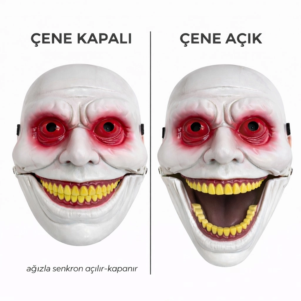 Hareketli Çene Mekanizmalı Korku Maskesi Kırmızı - Lisinya Hareketli Çene Mekanizmalı Korku Maskesi Kırmızı - Lisinya