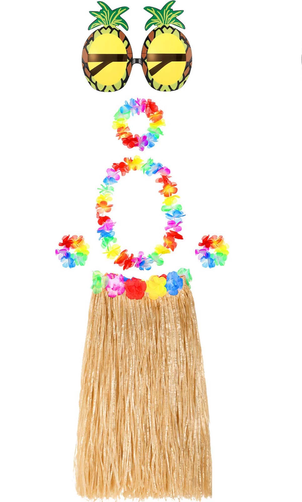 Hawaii Parti Kostüm Seti - 60 Cm Hasır Etek, Çiçekli Aksesuarlar Ve Ananas Gözlük - Lisinya Hawaii Parti Kostüm Seti - 60 Cm Hasır Etek, Çiçekli Aksesuarlar Ve Ananas Gözlük - Lisinya