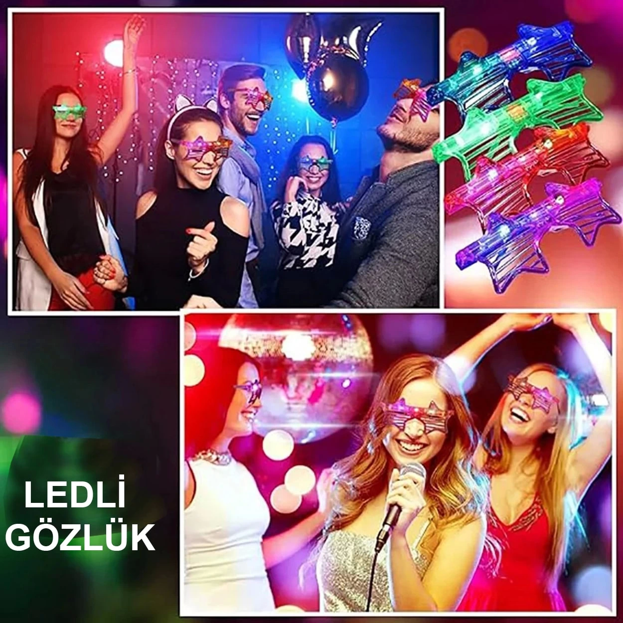 Işıklı Yıldız Gözlük Ledli Parti Gözlüğü 6 Renk 12 Adet - Lisinya Işıklı Yıldız Gözlük Ledli Parti Gözlüğü 6 Renk 12 Adet - Lisinya