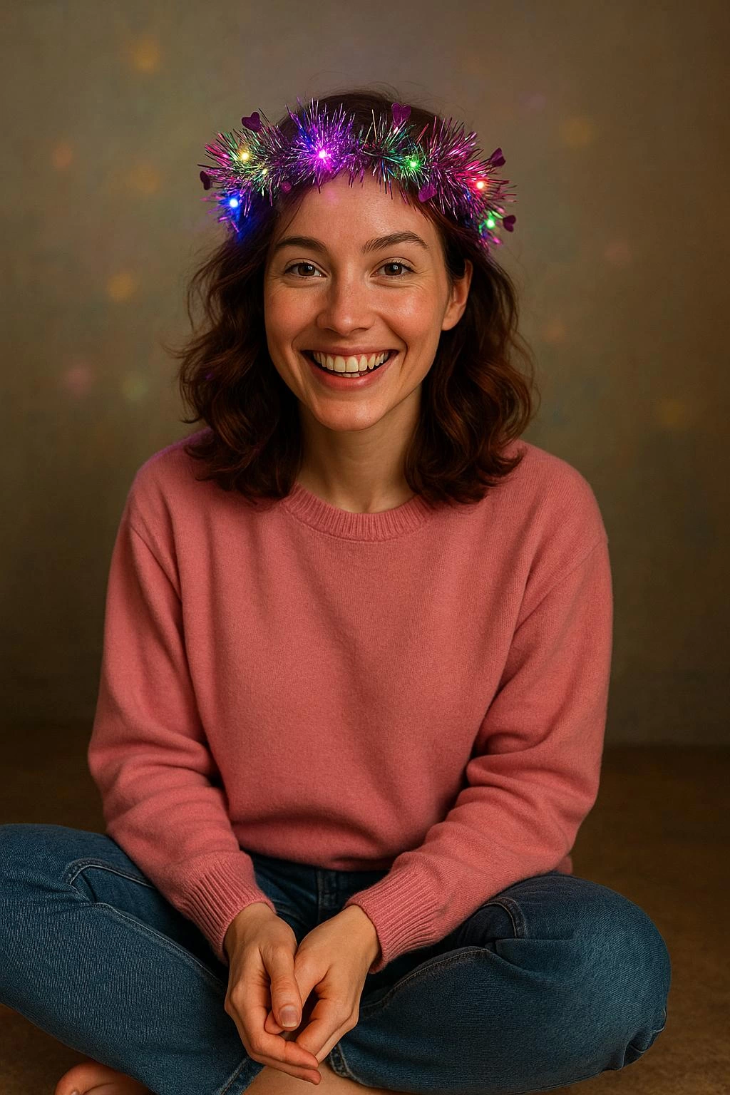 Kalp Püsküllü Gece Parıltısı 3 Modlu Led39li Işıklı Taç Fuşya Renk - Lisinya