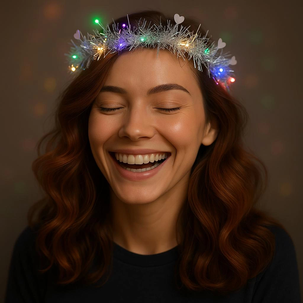 Kalp Püsküllü Gece Parıltısı 3 Modlu Led39li Işıklı Taç Gümüş Renk - Lisinya