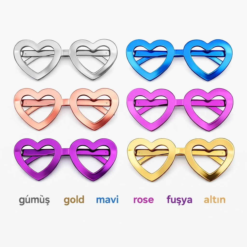 Kalp Şekilli Parti Gözlüğü 12 Adet – 6 Renk ( Camsız ) - Lisinya