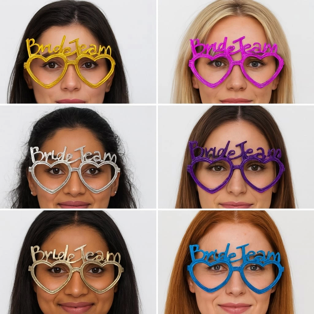 Kalpli Bride Team Gözlük Seti 6 Renk - Kına  Düğün Partileri İçin - Lisinya