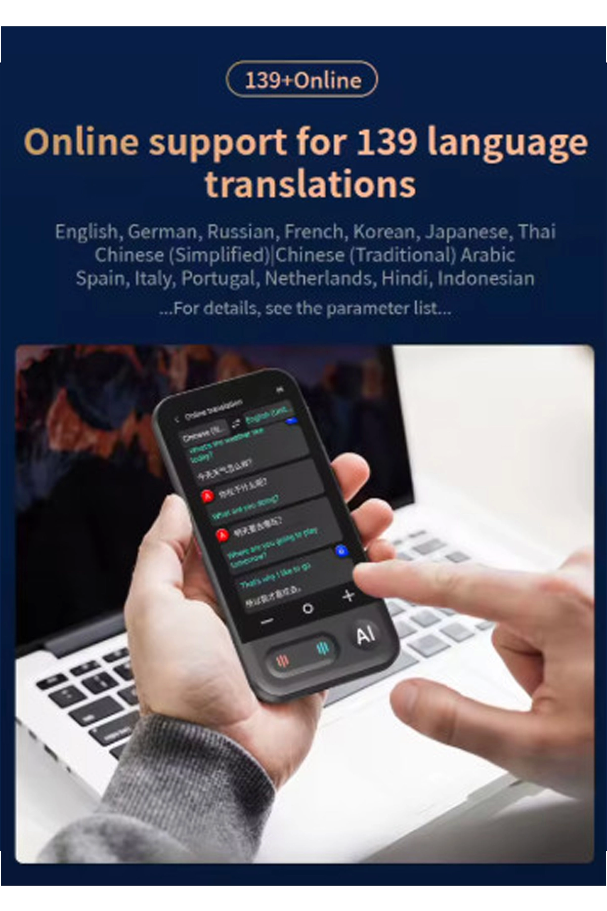 Kameralı 140 Dilde Kablosuz Özellikli Translator Elektronik Çeviri Cihazı Türkçe Menü - Lisinya