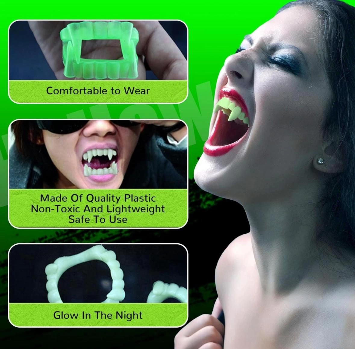 Karanlıkta Parlayan Fosforlu Çift Damak Takma Vampir Dişi - Lisinya