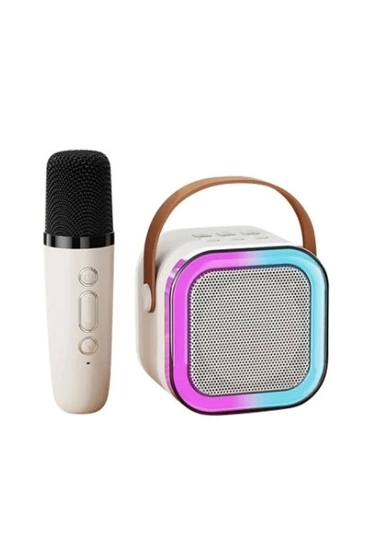 Karaoke Kablosuz Hoparlör Mikrofonlu Rgb Işıklı Bluetooth Speaker Tf Kart/usb Beyaz - Lisinya