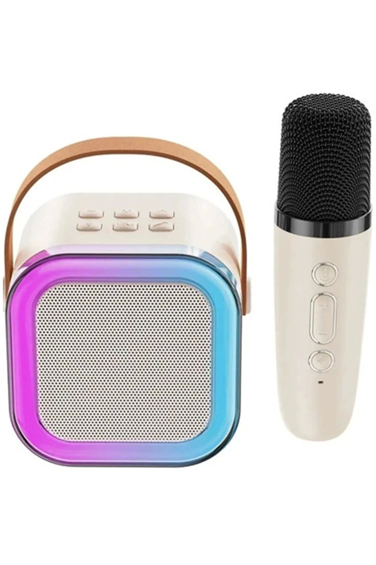 Karaoke Kablosuz Hoparlör Mikrofonlu Rgb Işıklı Bluetooth Speaker Tf Kart/usb Beyaz - Lisinya