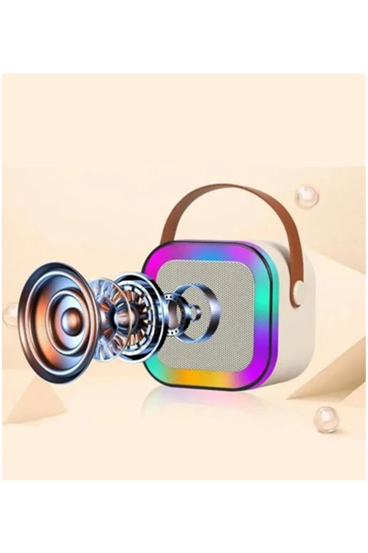 Karaoke Kablosuz Hoparlör Mikrofonlu Rgb Işıklı Bluetooth Speaker Tf Kart/usb Beyaz - Lisinya