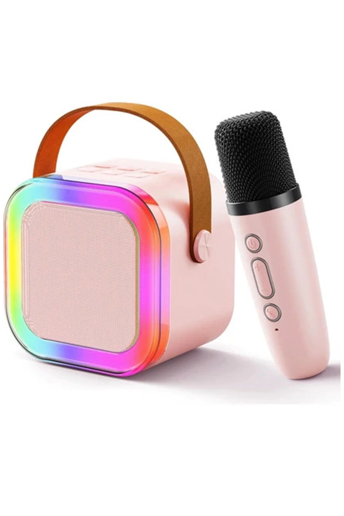 Karaoke Kablosuz Hoparlör Mikrofonlu Rgb Işıklı Bluetooth Speaker Tf Kart/usb Pembe - Lisinya
