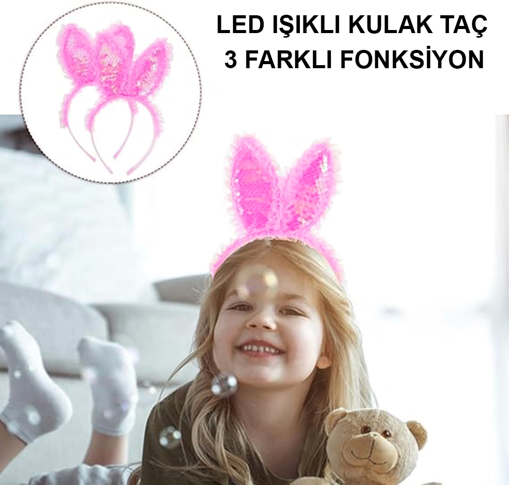 Kenarları Dantelli Fuşya Pullu Payetli Led Işıklı Tavşan Kulak Taç 23x19 Cm - Lisinya Kenarları Dantelli Fuşya Pullu Payetli Led Işıklı Tavşan Kulak Taç 23x19 Cm - Lisinya