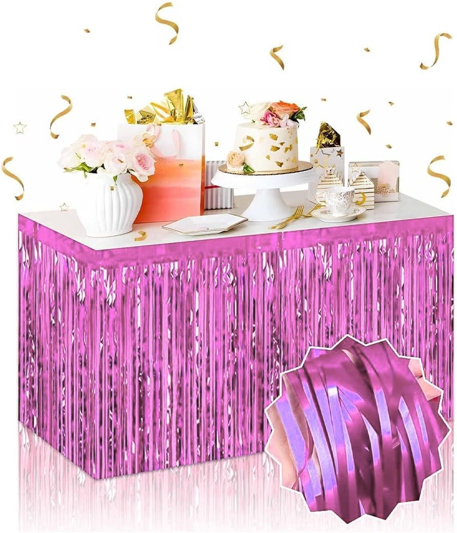 Kendinden Yapışkanlı Pembe Metalize Püsküllü Masa Eteği – 75 X 275 Cm Parti Süslemesi - Lisinya Kendinden Yapışkanlı Pembe Metalize Püsküllü Masa Eteği – 75 X 275 Cm Parti Süslemesi - Lisinya