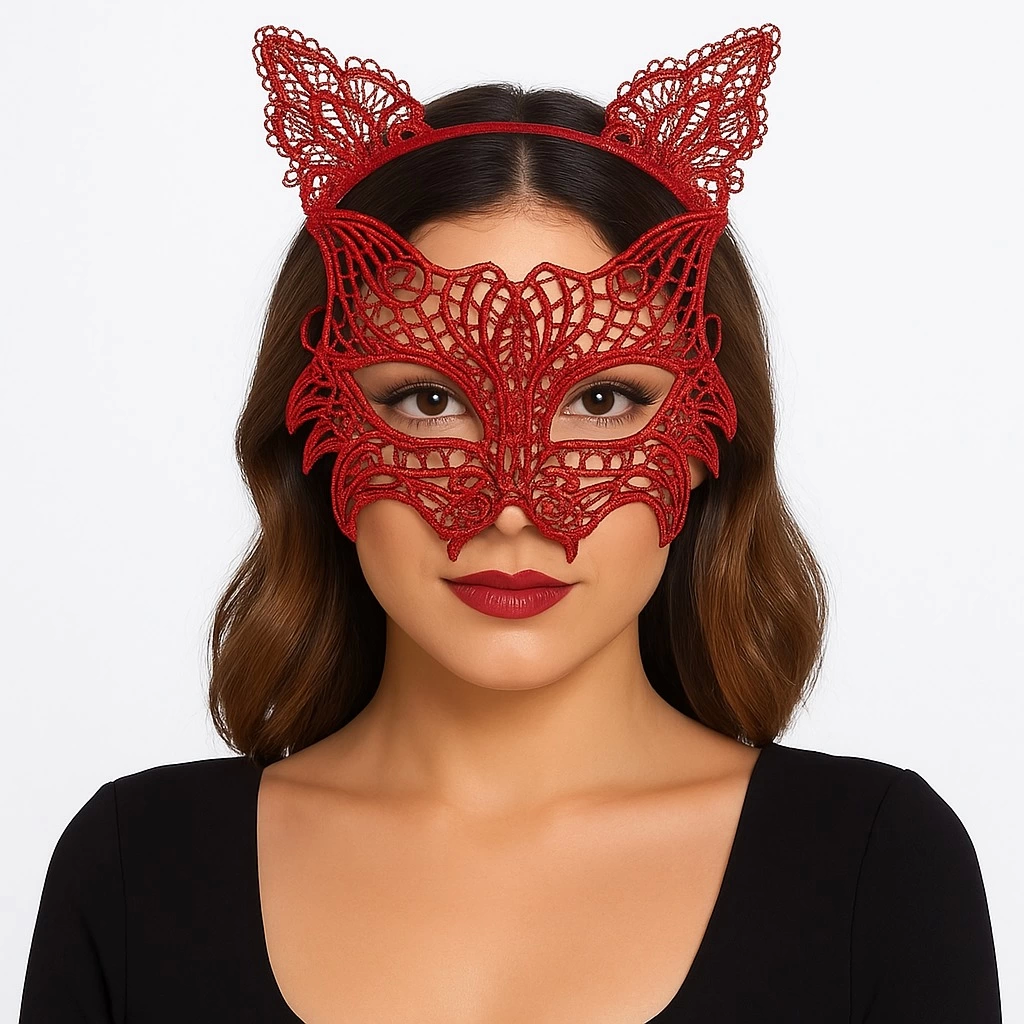 Kırmızı Dantel Kedi Maskesi Ve Dantel Taç Seti 8 No – Kadın Kostüm Aksesuarı - Lisinya Kırmızı Dantel Kedi Maskesi Ve Dantel Taç Seti 8 No – Kadın Kostüm Aksesuarı - Lisinya