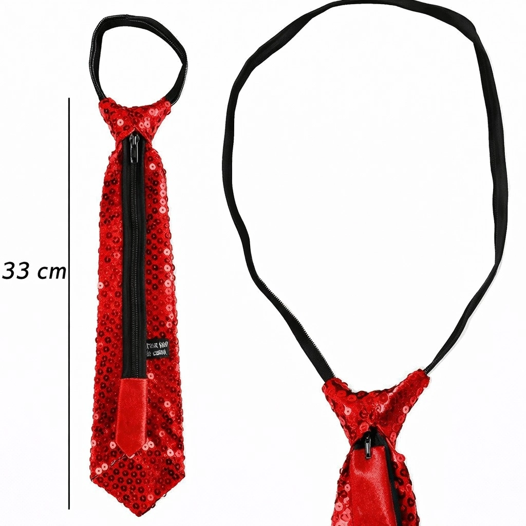 Kırmızı Pul Payetli Işıltılı Parti Kravatı 33 Cm - Lisinya
