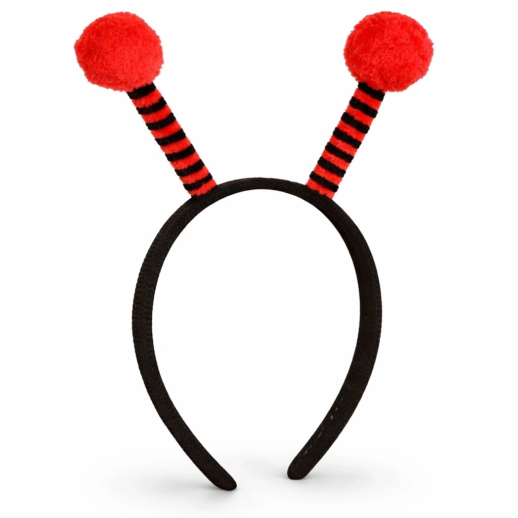 Kırmızı Siyah Uğur Böceği Antenli Taç - Çocuk Uğur Böceği Tacı Mega Ponponlu - Lisinya