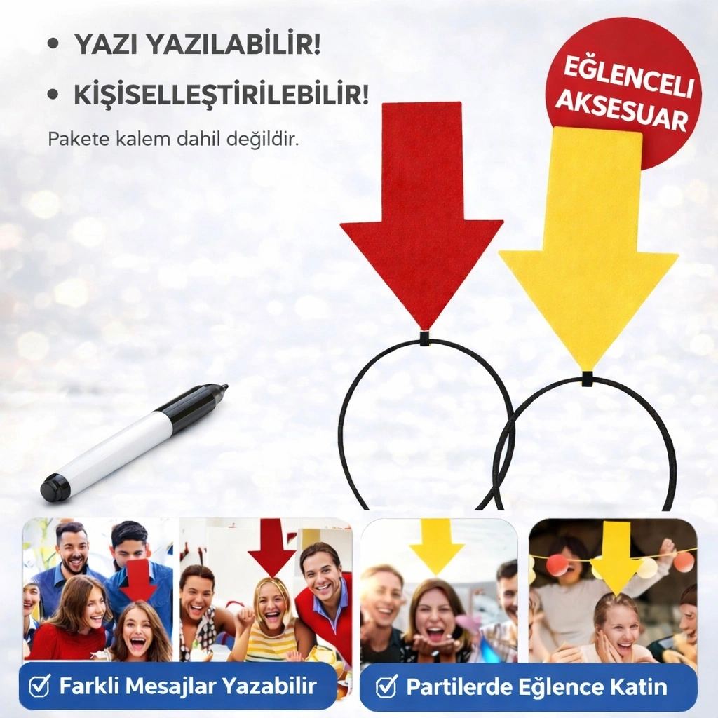Kişiselleştirilebilir Ok İşaretli Mesaj Tacı (2’li Set Sarı-kırmızı) - Lisinya Kişiselleştirilebilir Ok İşaretli Mesaj Tacı (2’li Set Sarı-kırmızı) - Lisinya