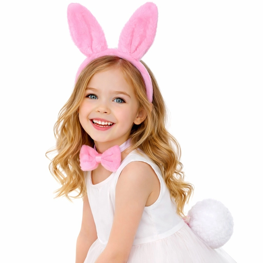 Kız Çocuk Tamamen Pembe Tavşan Kulaklı Kostüm Seti – Tütü Etekli 4 Parça - Lisinya