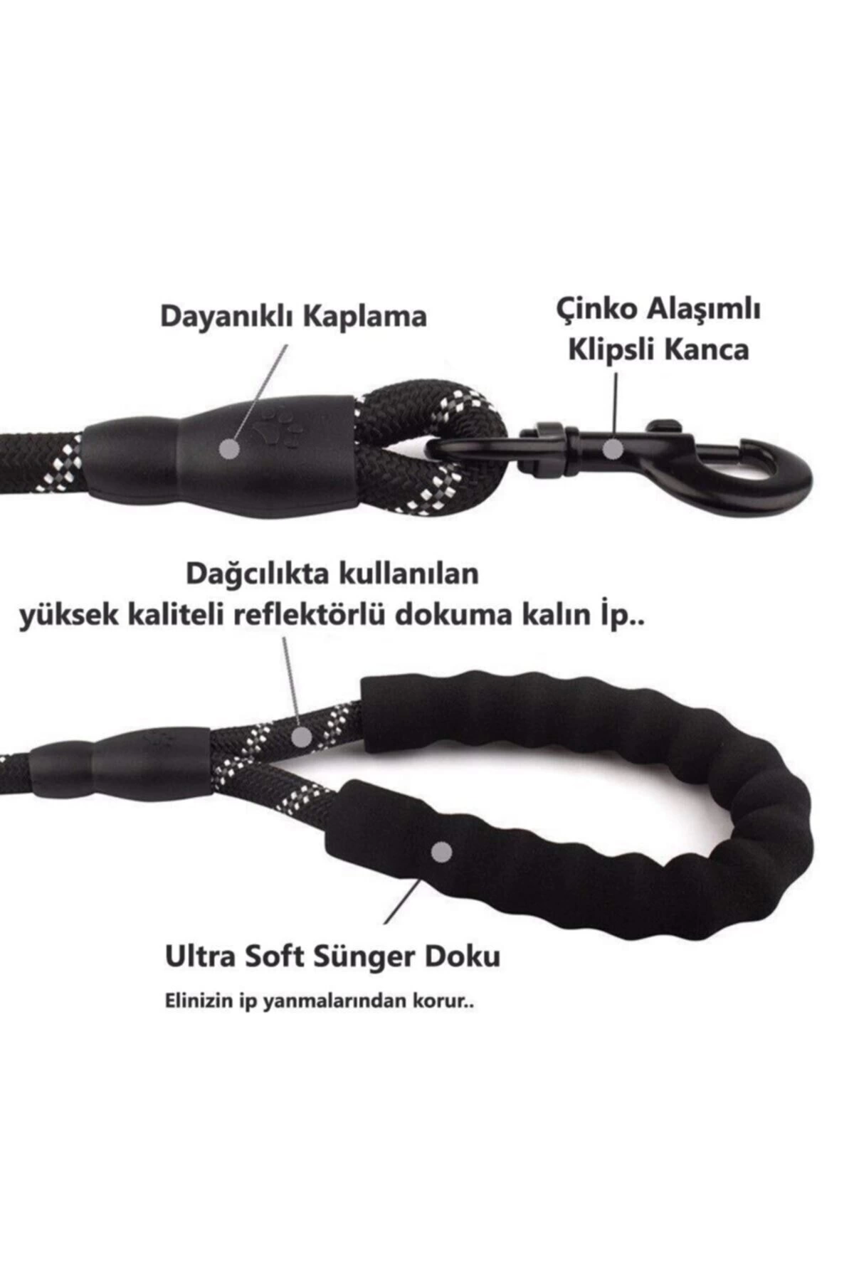 Köpekler İçin Gezdirme Tasması Reflektörlü 130 Cm Halat Orta Ve Büyük Boy Köpekler İçin Siyah - Lisinya Köpekler İçin Gezdirme Tasması Reflektörlü 130 Cm Halat Orta Ve Büyük Boy Köpekler İçin Siyah - Lisinya