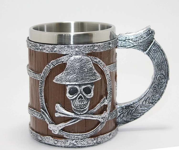 Korsan Temalı Ahşap Görünümlü 3d Kabartmalı Çelik Kupa Bardak Alk4372 - Lisinya
