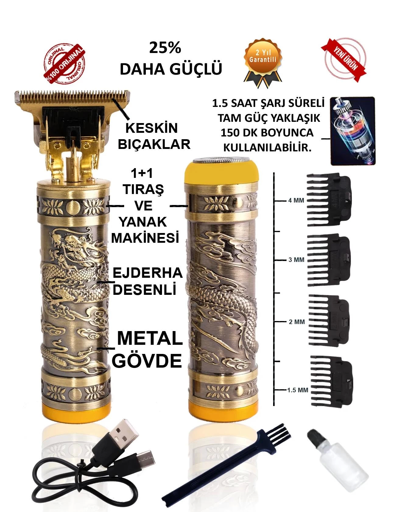 Kp-2074 2 İn 1 Profosyonel Suya Dayanaklı Ense Ve Yanak Makinası - Lisinya