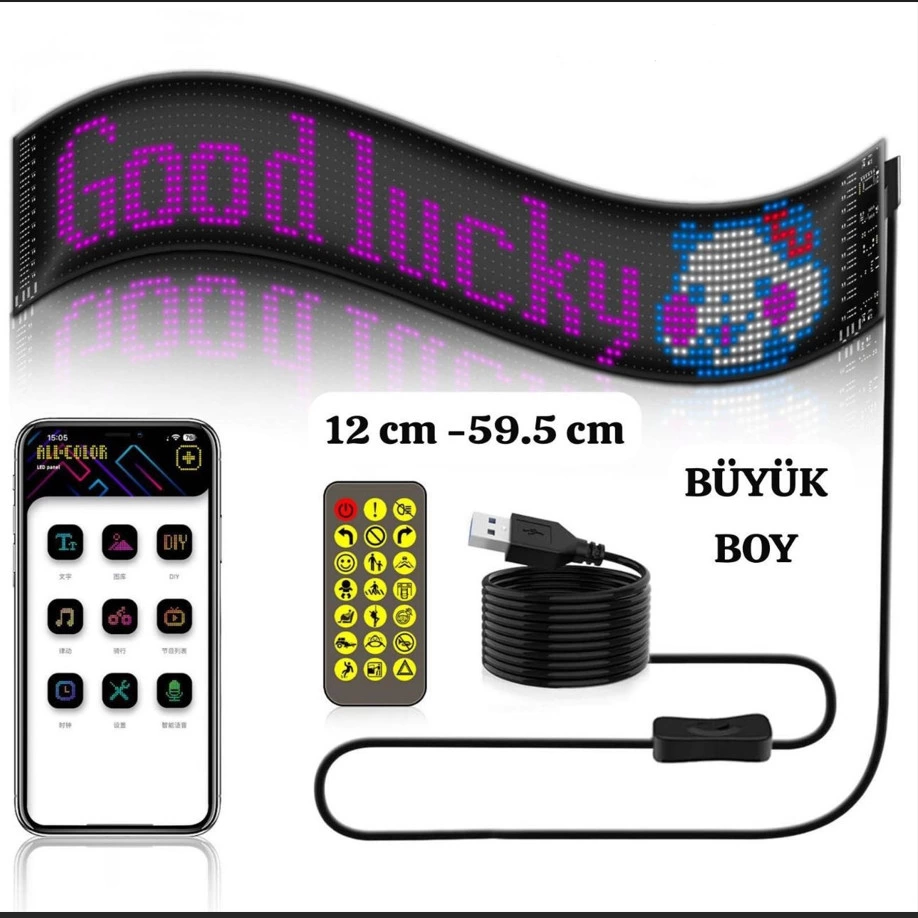 Led Ekran Matrix Panel Cama Yapışan En Büyük Boy 16x96 Led Sayısı Araba Yazısı 12cm-59.5cm - Lisinya Led Ekran Matrix Panel Cama Yapışan En Büyük Boy 16x96 Led Sayısı Araba Yazısı 12cm-59.5cm - Lisinya