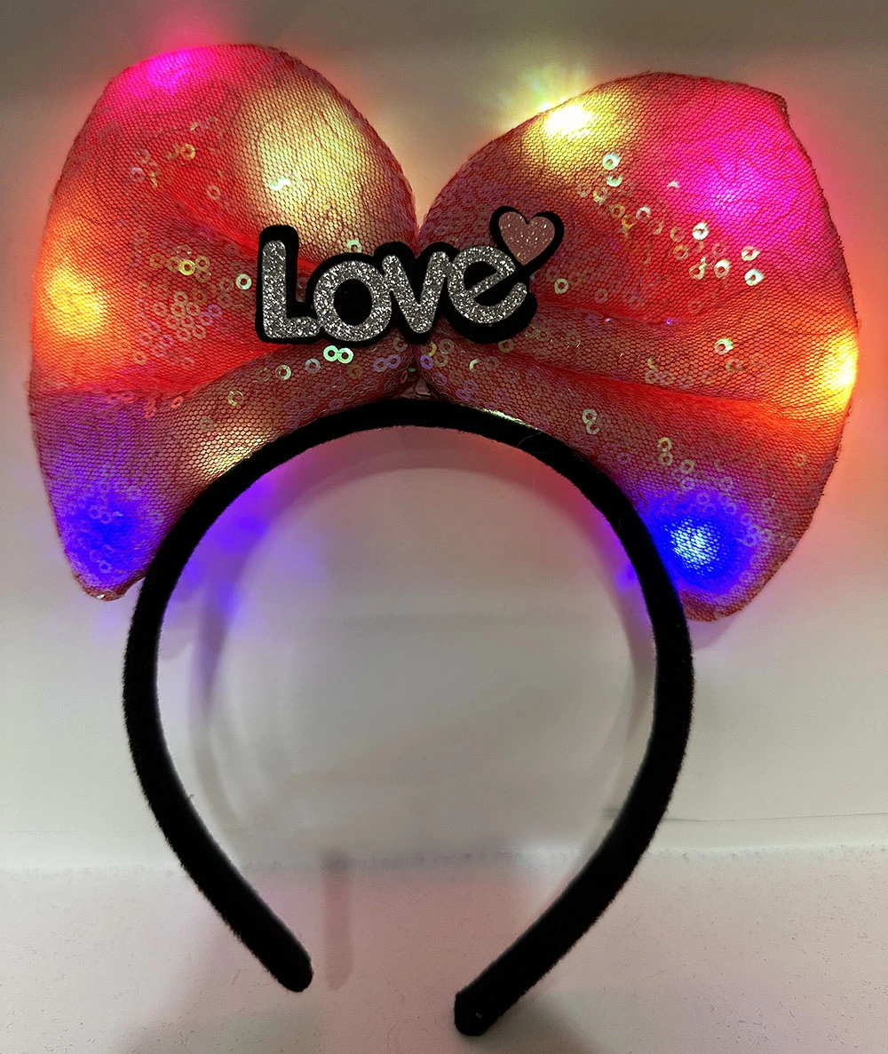Led Işıklı 3 Farklı Fonksiyonda Yanan Gümüş Love Yazılı Fuşya Pembe Fiyonk Taç 20x17 Cm - Lisinya