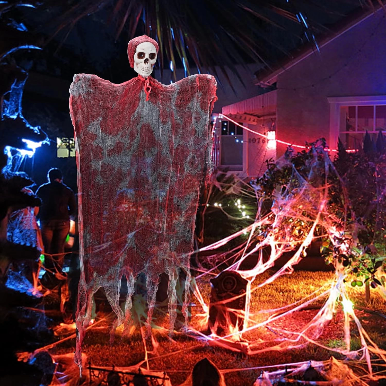 Led Işıklı Kahkaha Atan Sesli Sensörlü Ürpertici Kuru Kafa Kanlı Korku Hayalet Saçaklı Dekor 90x50 Cm - Lisinya Led Işıklı Kahkaha Atan Sesli Sensörlü Ürpertici Kuru Kafa Kanlı Korku Hayalet Saçaklı Dekor 90x50 Cm - Lisinya