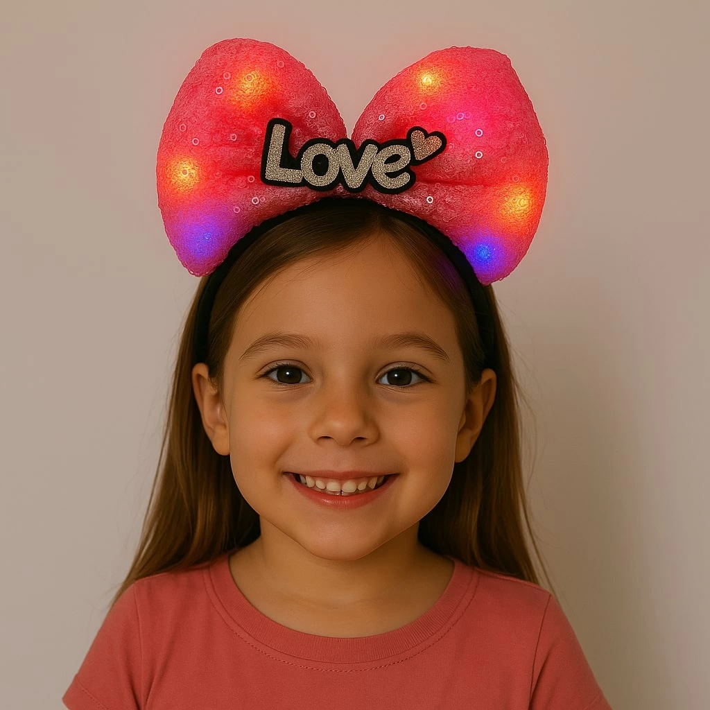 Led Işıklı Love Yazılı Fuşya Fiyonk Taç – Kız Çocuk Parti Tacı - Lisinya