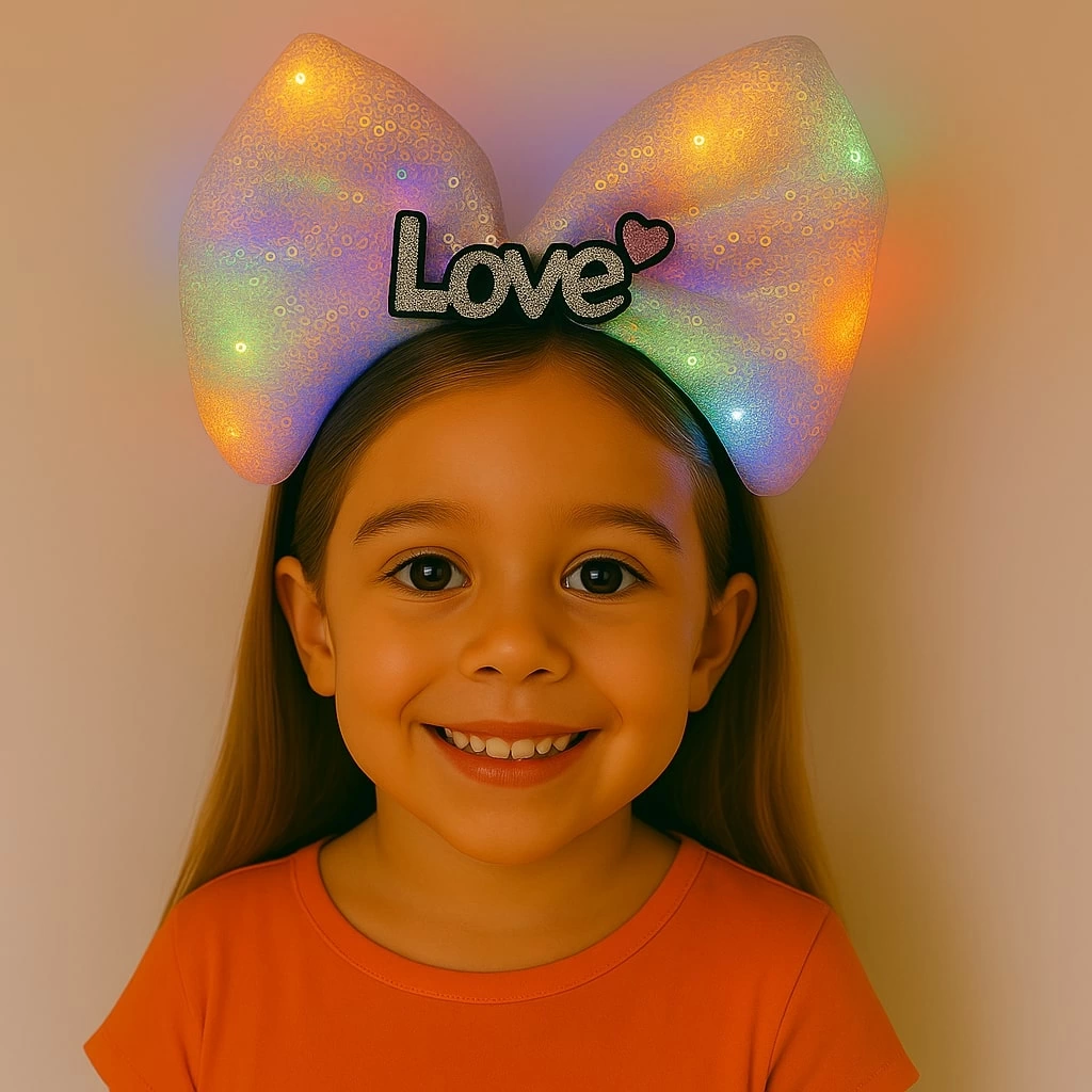 Led Işıklı Love Yazılı Pembe Fiyonk Taç – Kız Çocuk Parti Tacı - Lisinya