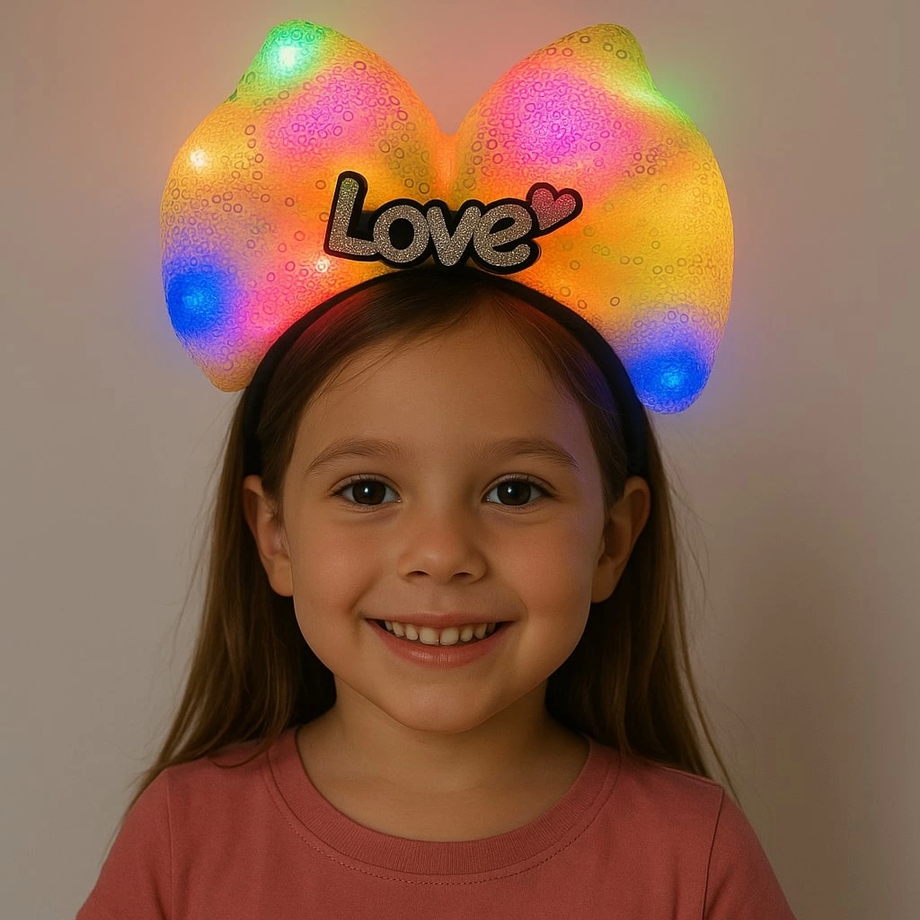 Led Işıklı Love Yazılı Sarı Fiyonk Taç – Kız Çocuk Parti Tacı - Lisinya