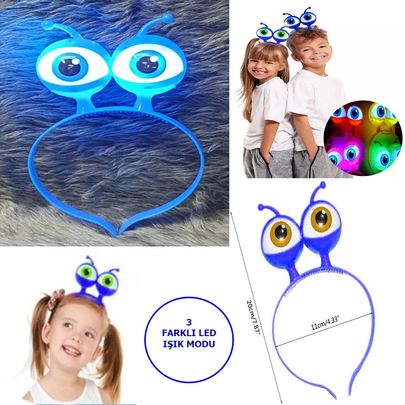 Led Işıklı Pilli 3 Farklı Modda Yanan Uzaylı Göz Parti Tacı Mavi Renk 18x12 Cm - Lisinya Led Işıklı Pilli 3 Farklı Modda Yanan Uzaylı Göz Parti Tacı Mavi Renk 18x12 Cm - Lisinya