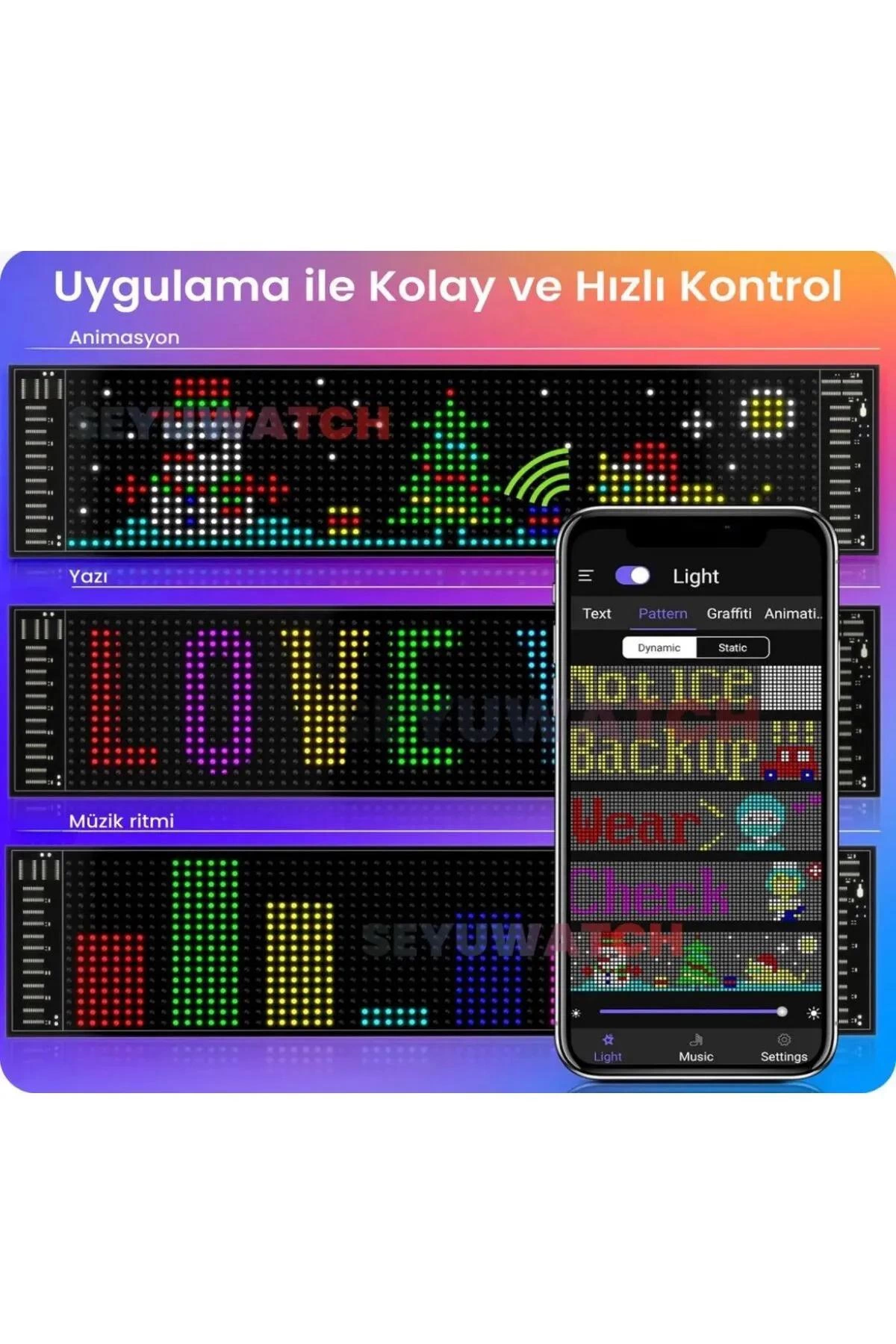 Led Panel Cama Yapışan Telefon Kontrollü Led Ekran Panel 16*64 Led Sayısı - Lisinya Led Panel Cama Yapışan Telefon Kontrollü Led Ekran Panel 16*64 Led Sayısı - Lisinya