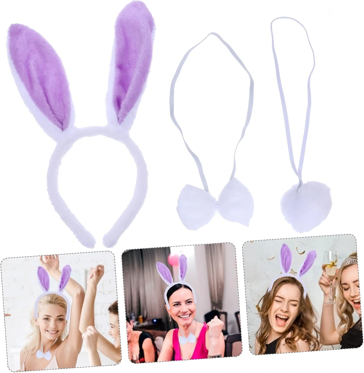 Lila Mor Tavşan Kulak Papyon Kuyruk 339lü Parti Seti - Lisinya