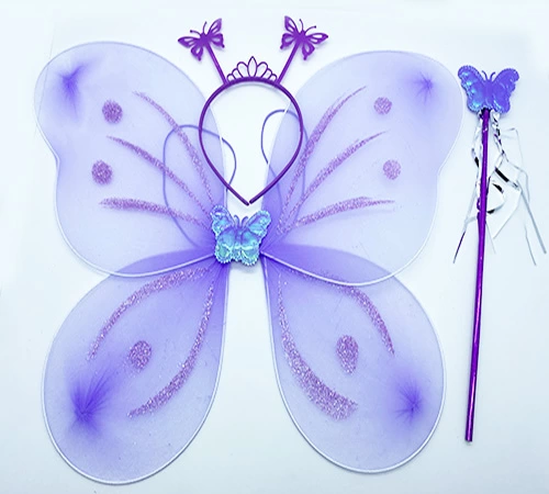 Lila Mor Kelebek Kız Seti – 50 Cm Kelebek Kanadı, Taç Ve Asa - Lisinya