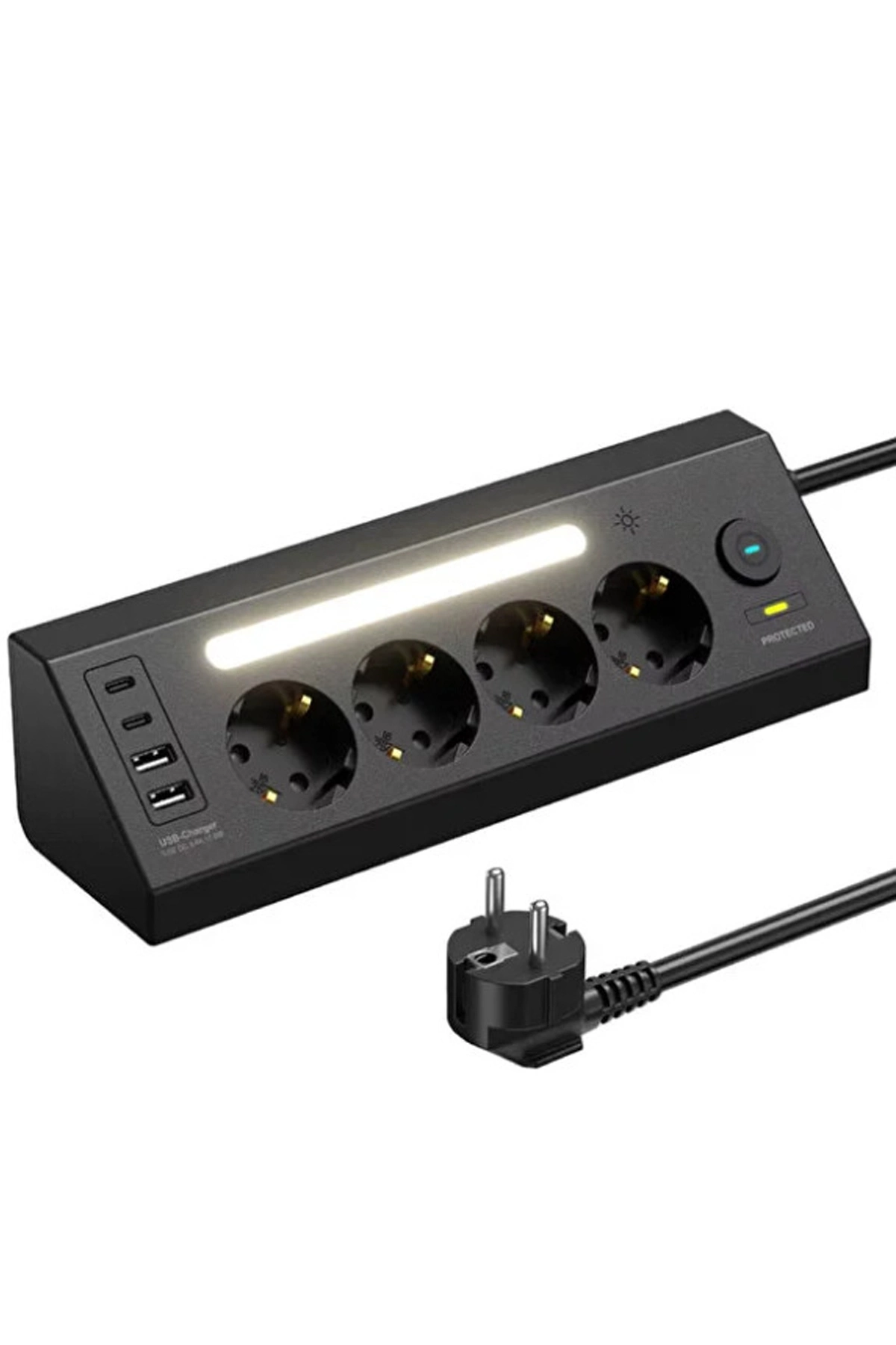 Lp764 Çoklu Gece Lambalı Priz Yüksek Gerilim Korumalı 4’lü Priz 2xusb 2xtype-c Çıkışlı Grup Priz Çoğaltıcı - Lisinya