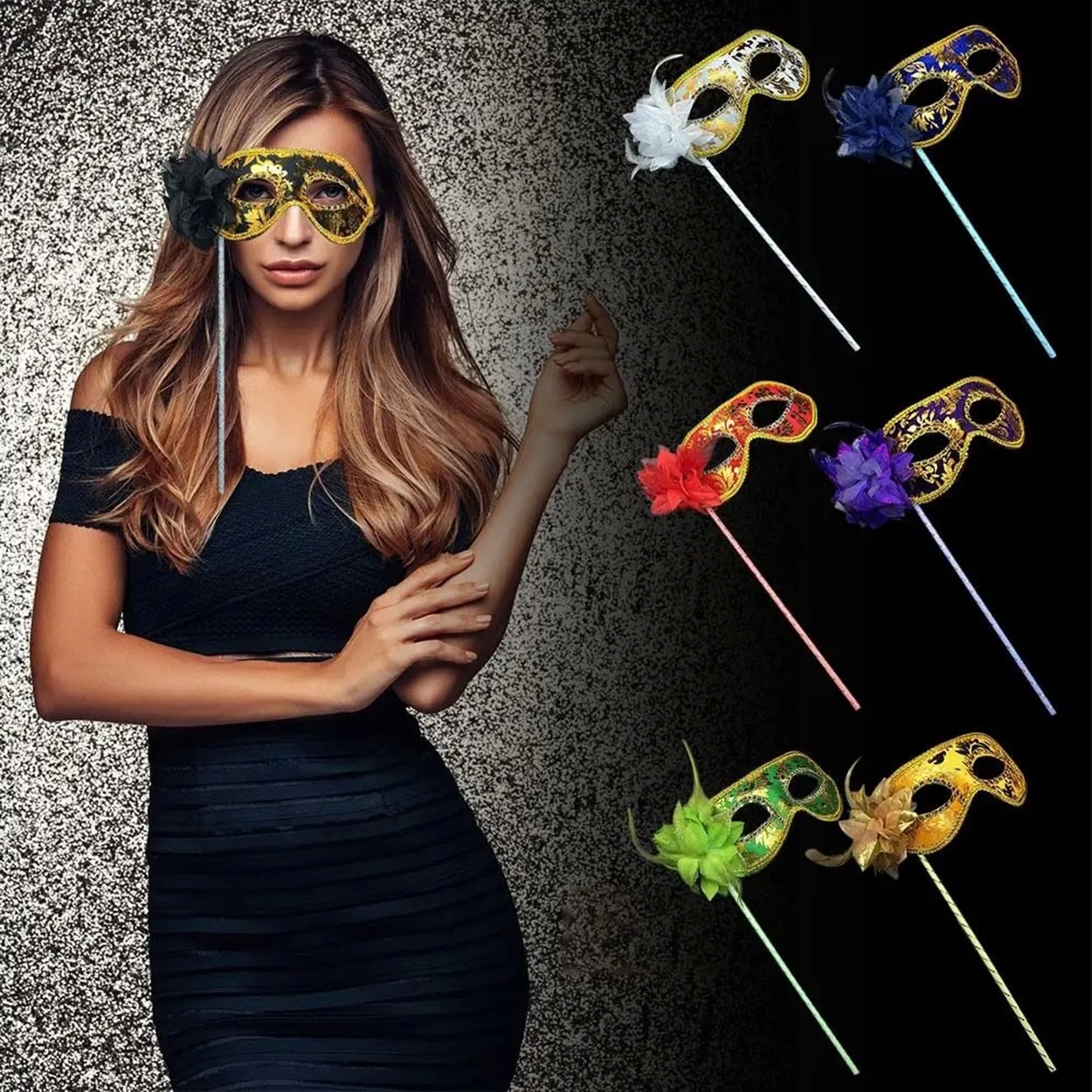 Lüks Taşlı Saplı Maskeli Balo Maskesi Siyah Renk 35 Cm - Lisinya Lüks Taşlı Saplı Maskeli Balo Maskesi Siyah Renk 35 Cm - Lisinya