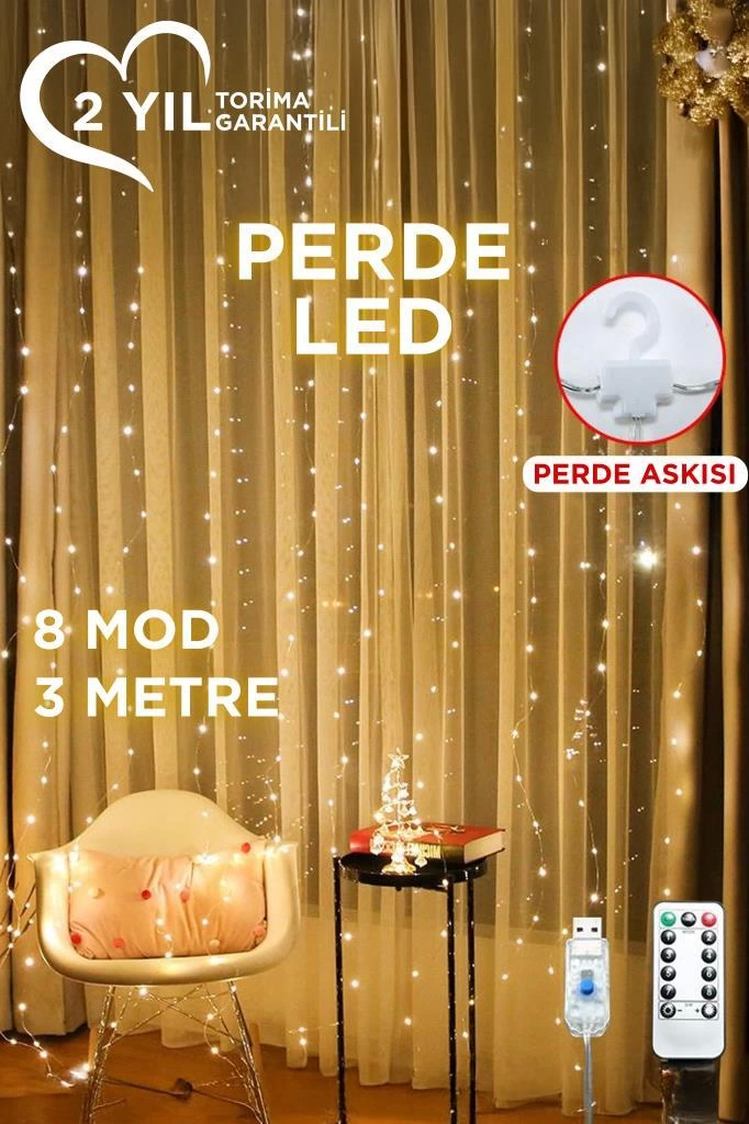 Lw-7 300 Ledli 10 Sarkıt Perde Led Işık, 8 Modlu Uzaktan Kumandalı, 3x3 Metre Peri Telli Led - Lisinya Lw-7 300 Ledli 10 Sarkıt Perde Led Işık, 8 Modlu Uzaktan Kumandalı, 3x3 Metre Peri Telli Led - Lisinya