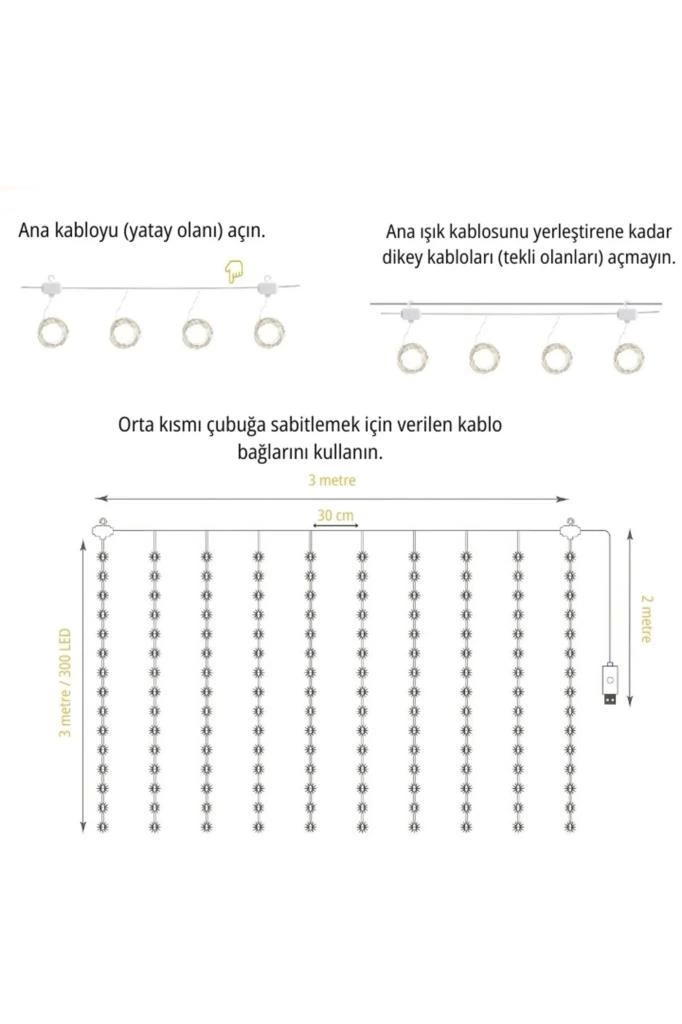 Lw-7 300 Ledli 10 Sarkıt Perde Led Işık, 8 Modlu Uzaktan Kumandalı, 3x3 Metre Peri Telli Led - Lisinya Lw-7 300 Ledli 10 Sarkıt Perde Led Işık, 8 Modlu Uzaktan Kumandalı, 3x3 Metre Peri Telli Led - Lisinya
