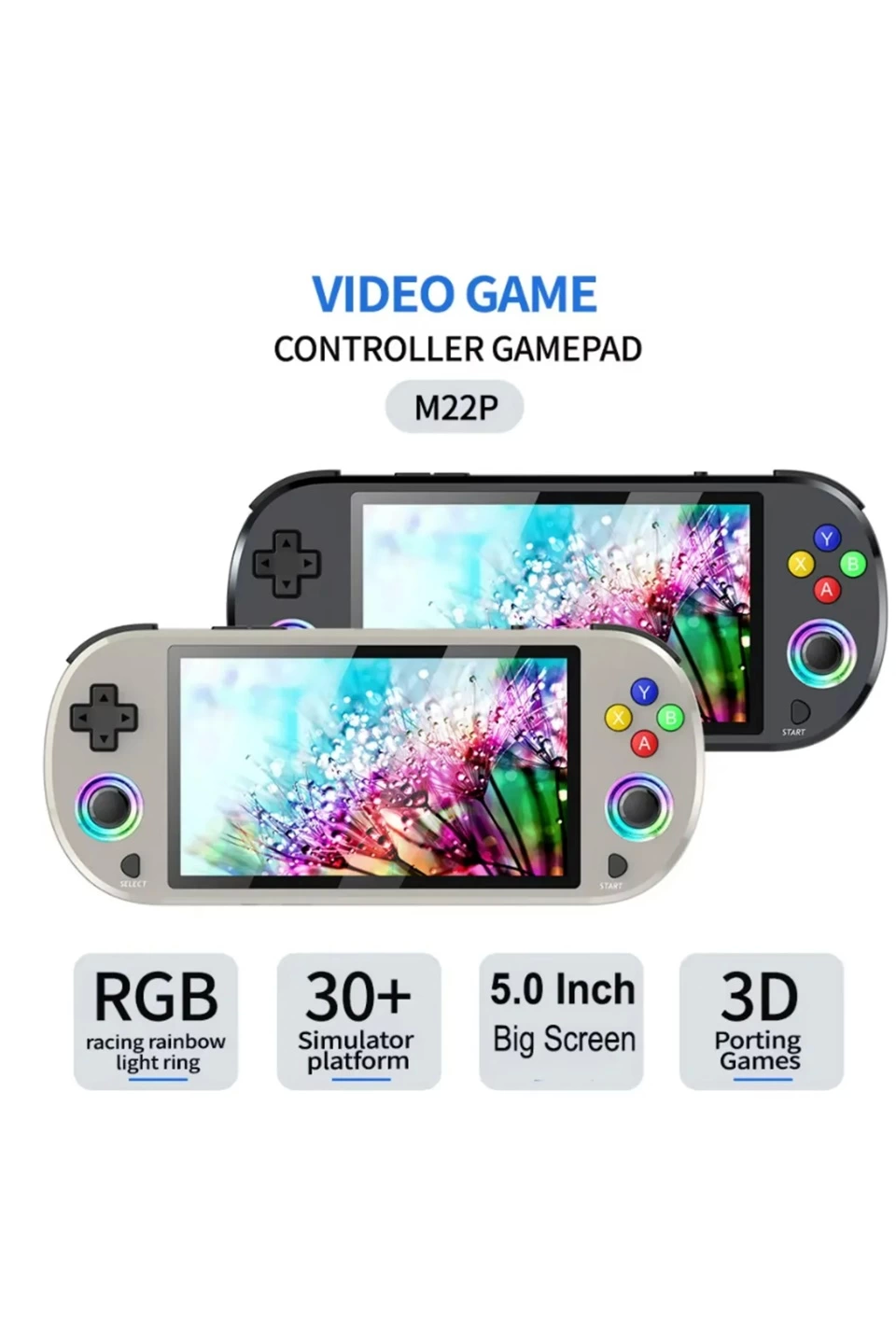 M22 Pro Retro Oyun Konsolu 5.0 ’’ıps Ekran Dahili 20000+ Oyun Emülatörleri Rgb Led Joystick - Lisinya