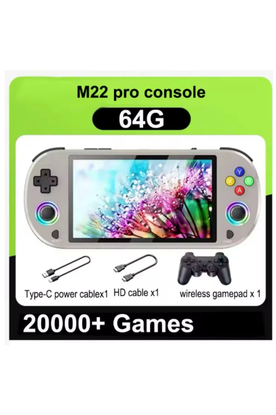 M22 Pro Retro Oyun Konsolu 5.0 ’’ıps Ekran Dahili 20000+ Oyun Emülatörleri Rgb Led Joystick - Lisinya