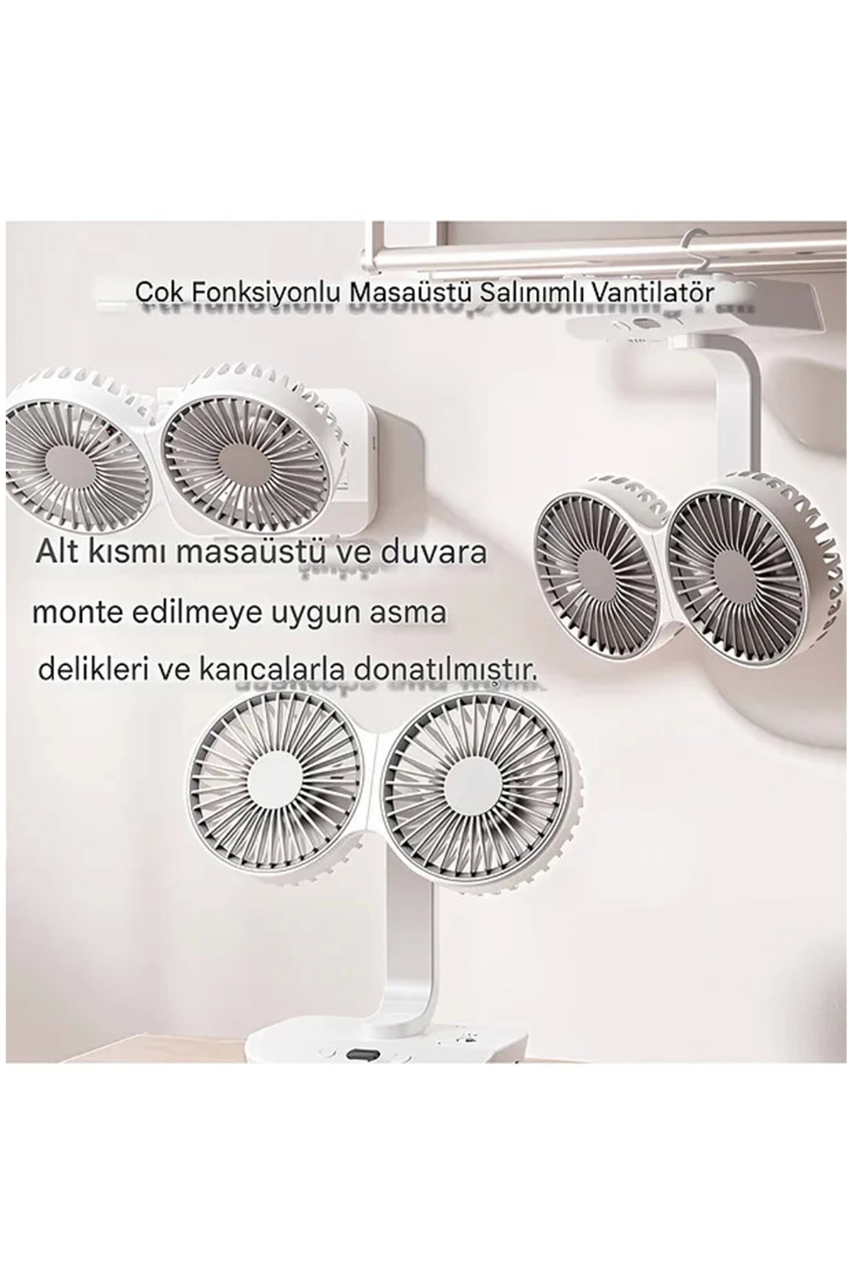 Masaüstü Dijital Ekranlı Çift Fanlı Led Işıklı Soğutucu Fan Ev Ofis Şarjlı Vantilatör - Lisinya