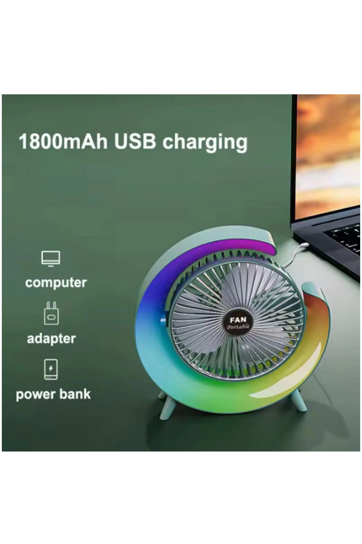 Masaüstü Vantilatör Usb Şarjlı Rgb Led Işıklı 3 Kademeli 180° Ayarlanabilir Soğutucu Fan Pembe - Lisinya Masaüstü Vantilatör Usb Şarjlı Rgb Led Işıklı 3 Kademeli 180° Ayarlanabilir Soğutucu Fan Pembe - Lisinya