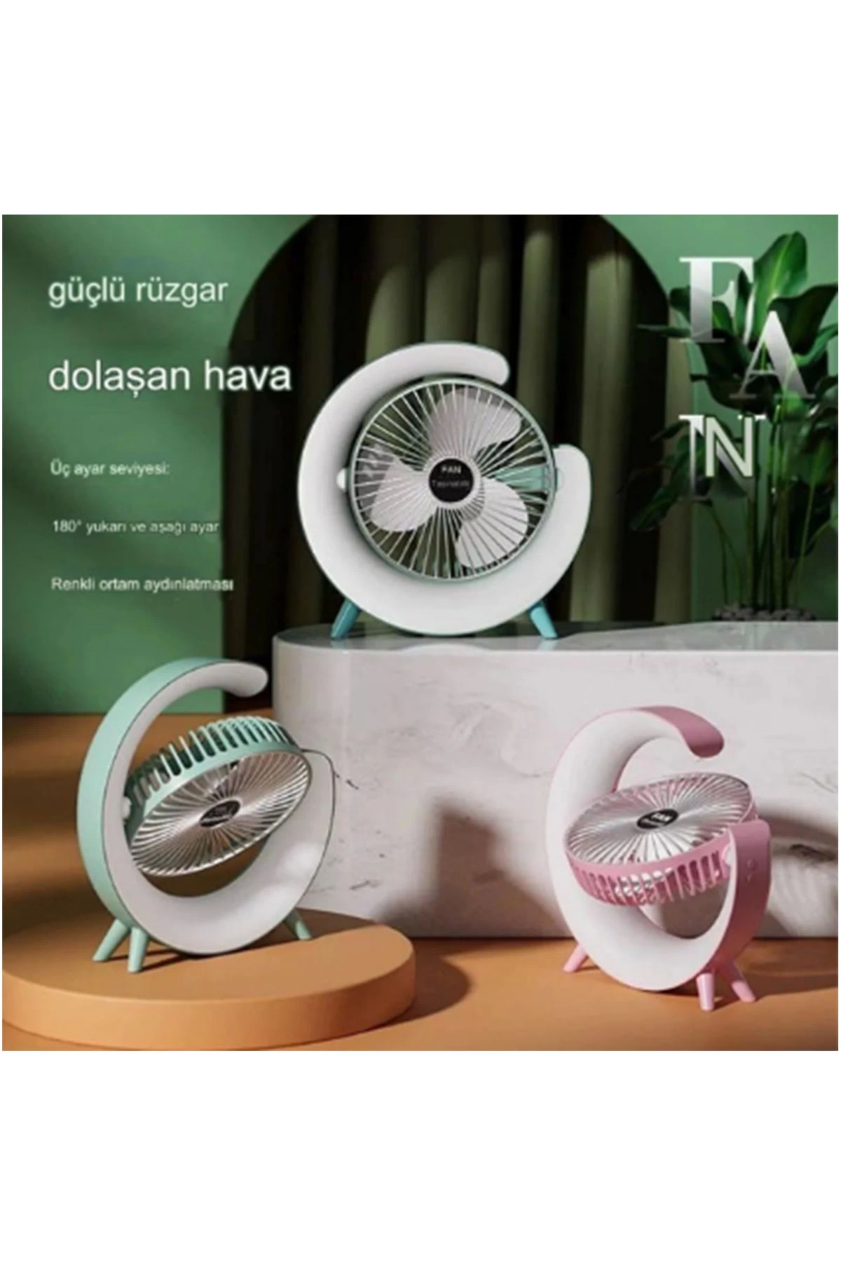 Masaüstü Vantilatör Usb Şarjlı Rgb Led Işıklı 3 Kademeli 180° Ayarlanabilir Soğutucu Fan Yeşil - Lisinya Masaüstü Vantilatör Usb Şarjlı Rgb Led Işıklı 3 Kademeli 180° Ayarlanabilir Soğutucu Fan Yeşil - Lisinya