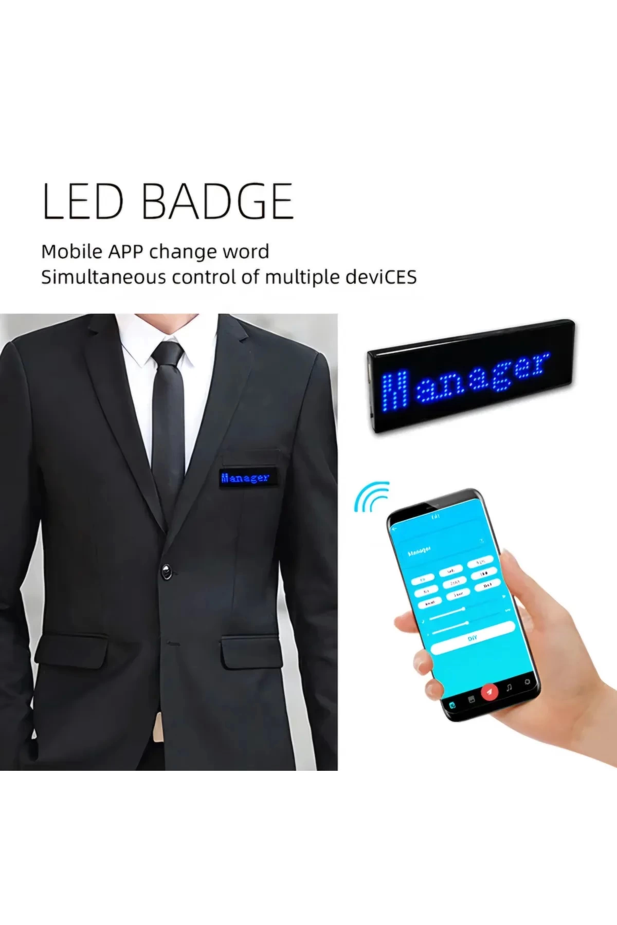 Matrix Kayan Led Yaka Rozeti Mobil Kontrollü Dijital Etiket 9×3cm - Lisinya Matrix Kayan Led Yaka Rozeti Mobil Kontrollü Dijital Etiket 9×3cm - Lisinya