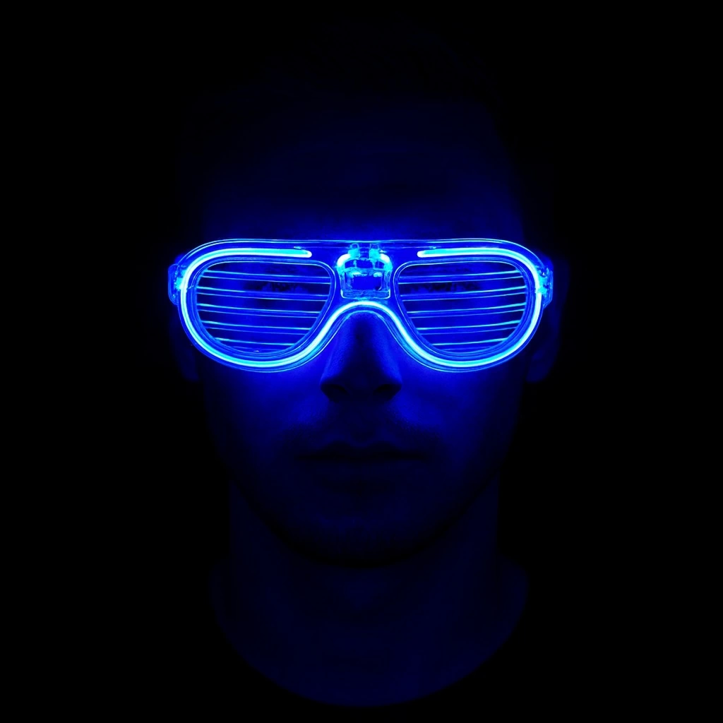 Mavi Led Işıklı Parti Gözlüğü - Neon Glow Şerit Gözlük 3 Modlu - Lisinya