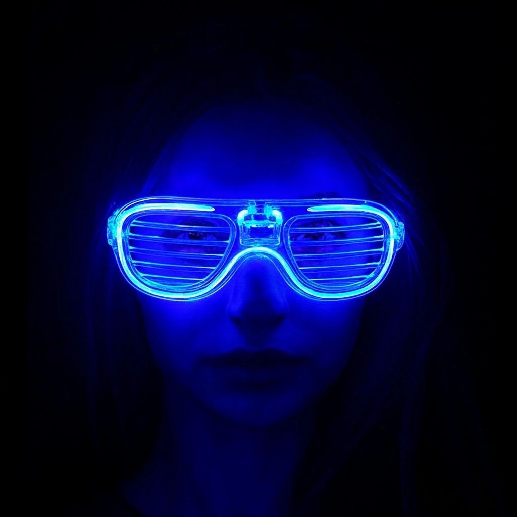 Mavi Led Işıklı Parti Gözlüğü - Neon Glow Şerit Gözlük 3 Modlu - Lisinya