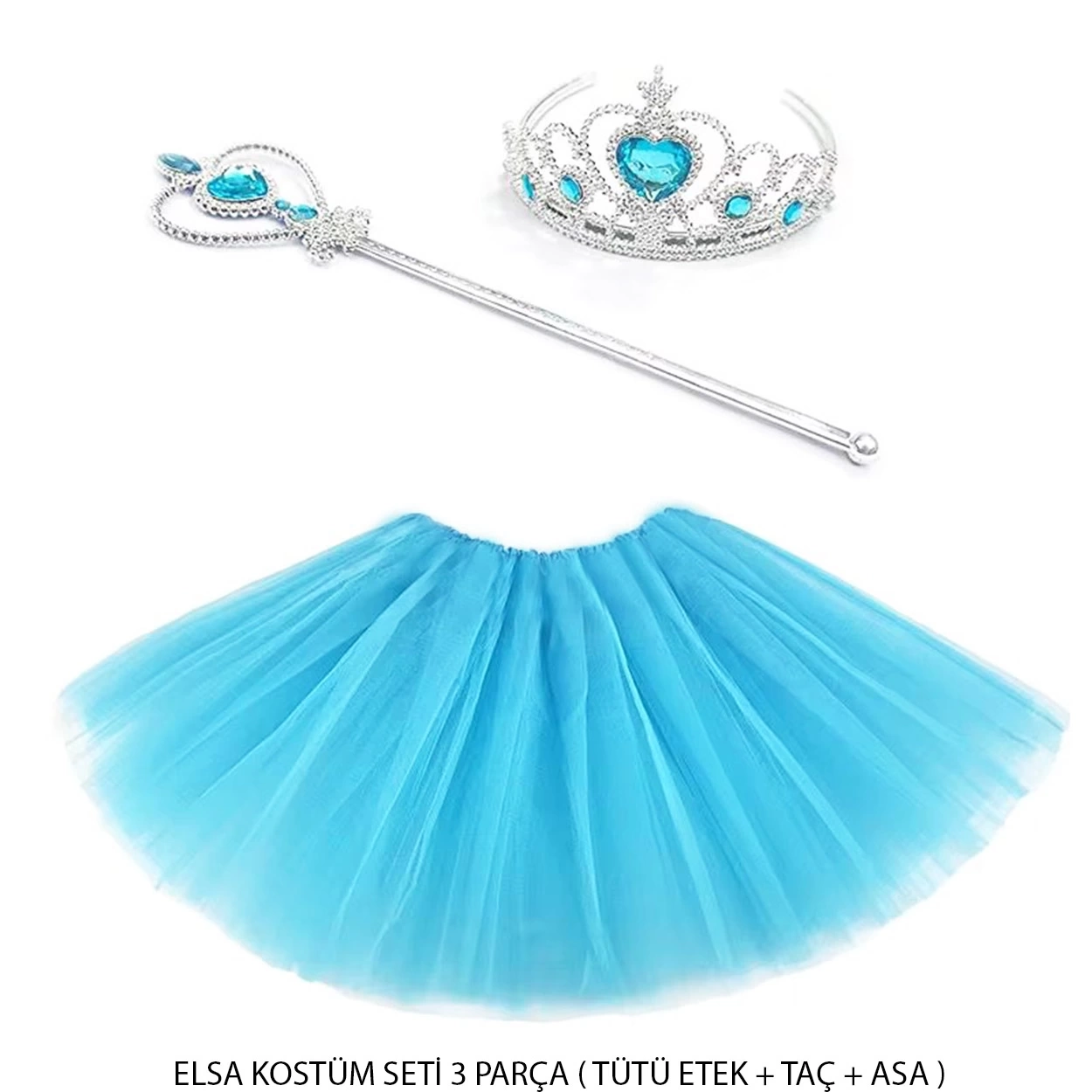 Mavi Prenses Elsa Kostüm Seti 3 Parça (tütü Etek + Taç + Asa ) - Lisinya