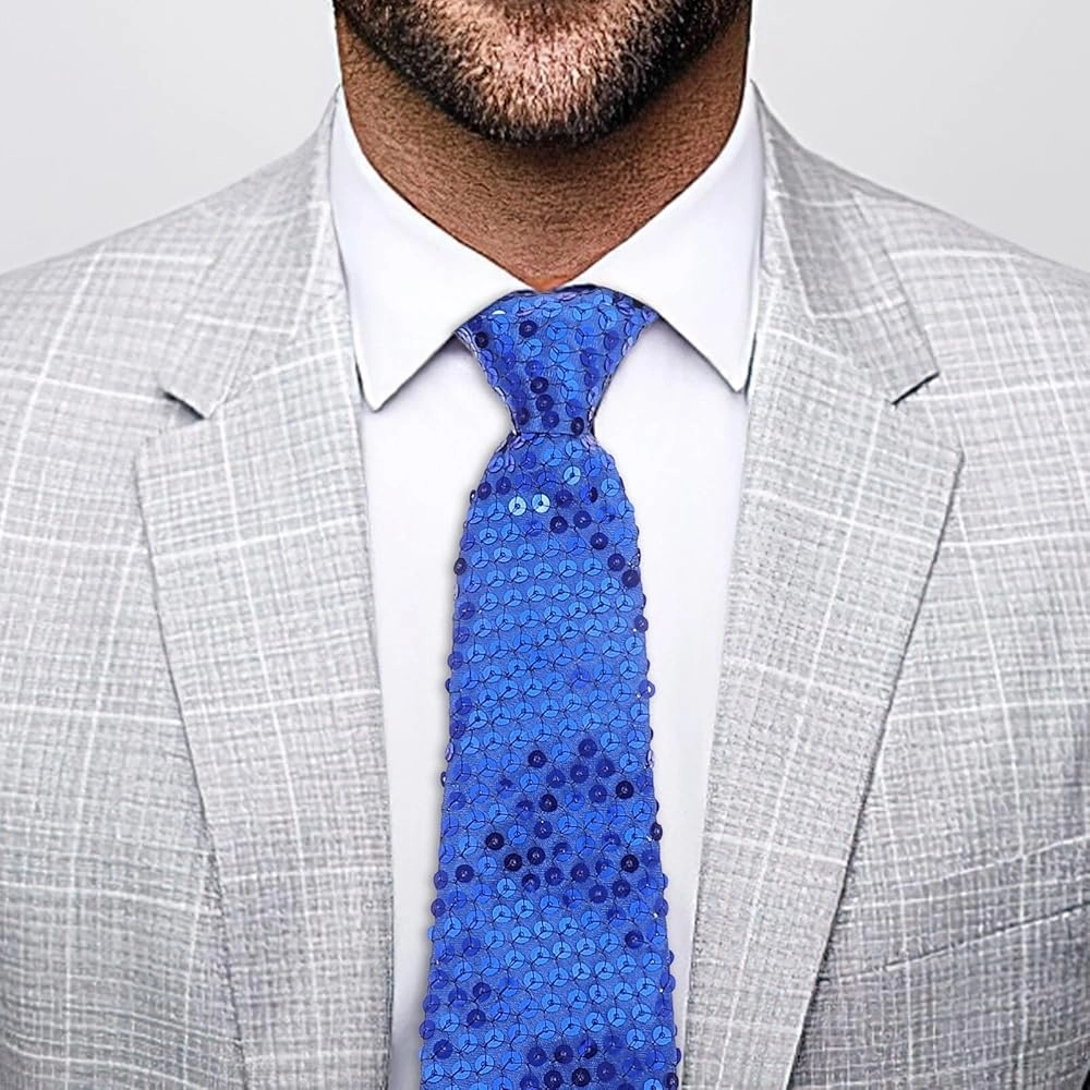 Mavi Pul Payetli Işıltılı Parti Kravatı 33 Cm - Lisinya